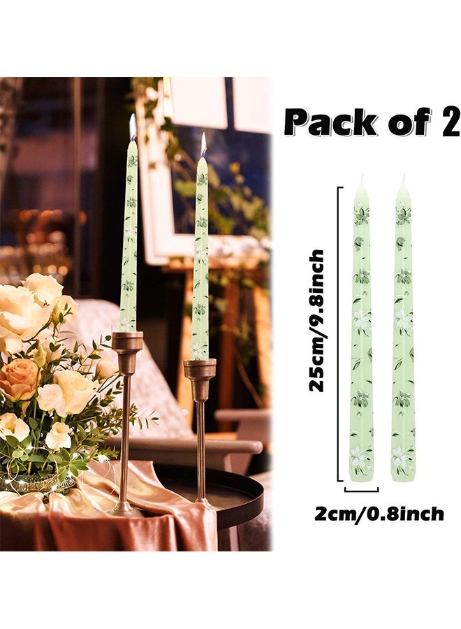 Dinner Candles 10 Inch Tapered Prints, Party Decoration, Non Drip Long Unscented Candle, Table Dinner Candles, Valentine's Day, Home Afternoon Tea Decoration,Ramadan Decorations, 2 Pack（Green) - Image 4